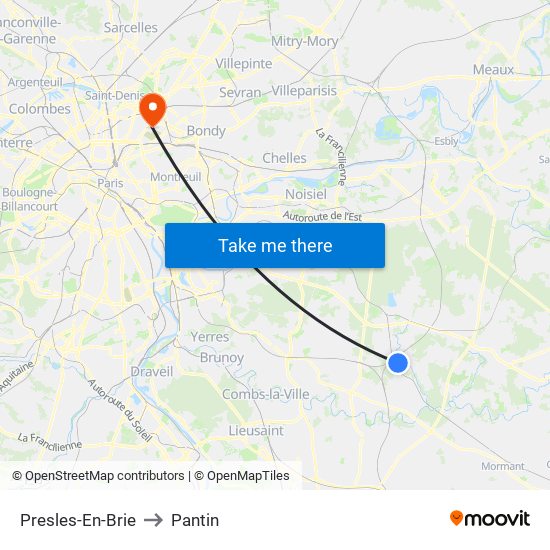 Presles-En-Brie to Pantin map