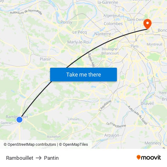 Rambouillet to Pantin map