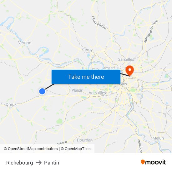 Richebourg to Pantin map