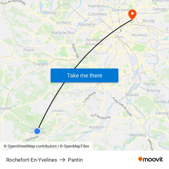 Rochefort-En-Yvelines to Pantin map
