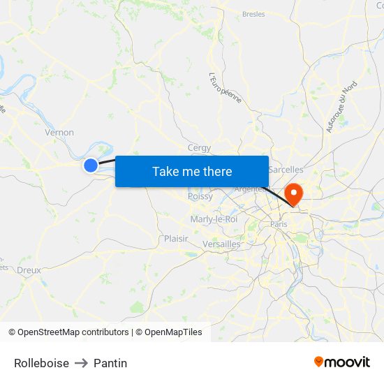 Rolleboise to Pantin map