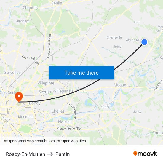 Rosoy-En-Multien to Pantin map