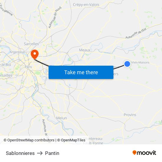 Sablonnieres to Pantin map