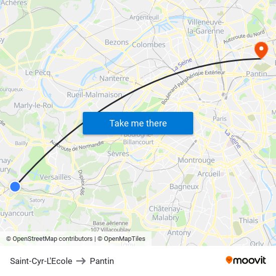 Saint-Cyr-L'Ecole to Pantin map