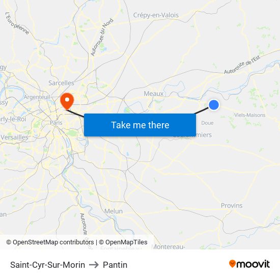 Saint-Cyr-Sur-Morin to Pantin map