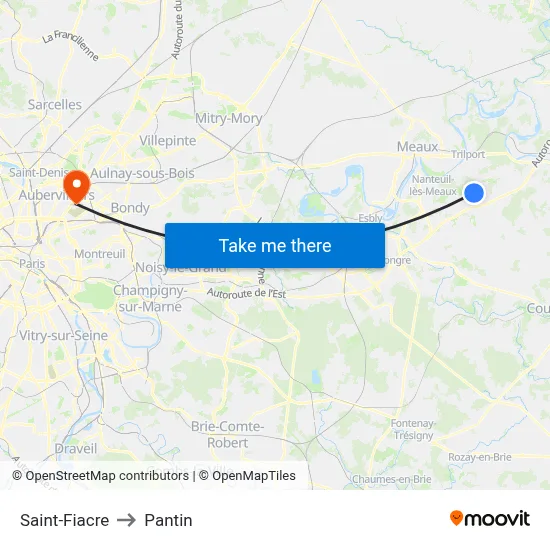 Saint-Fiacre to Pantin map