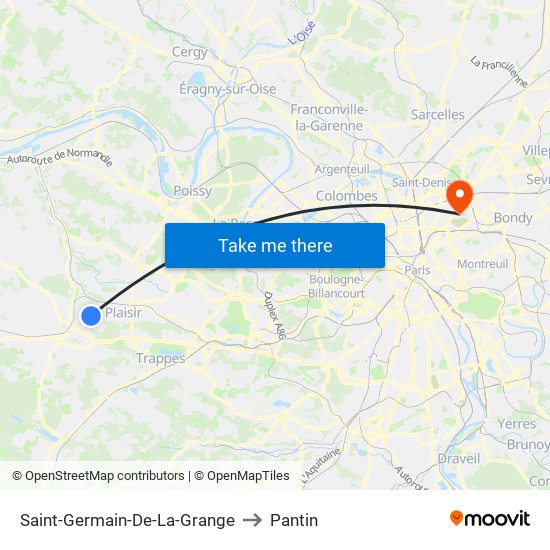 Saint-Germain-De-La-Grange to Pantin map