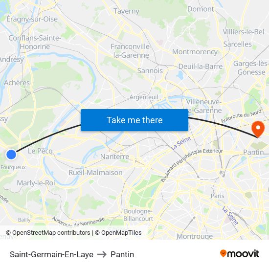 Saint-Germain-En-Laye to Pantin map