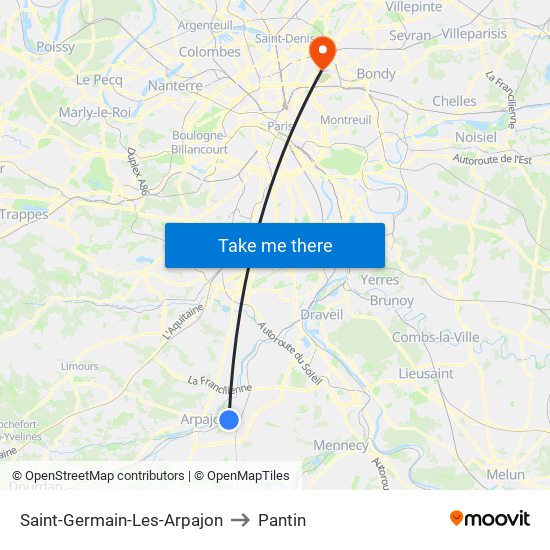 Saint-Germain-Les-Arpajon to Pantin map