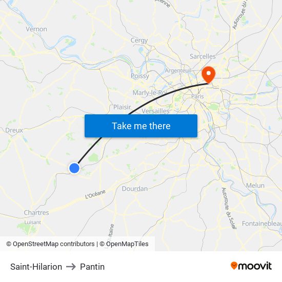Saint-Hilarion to Pantin map