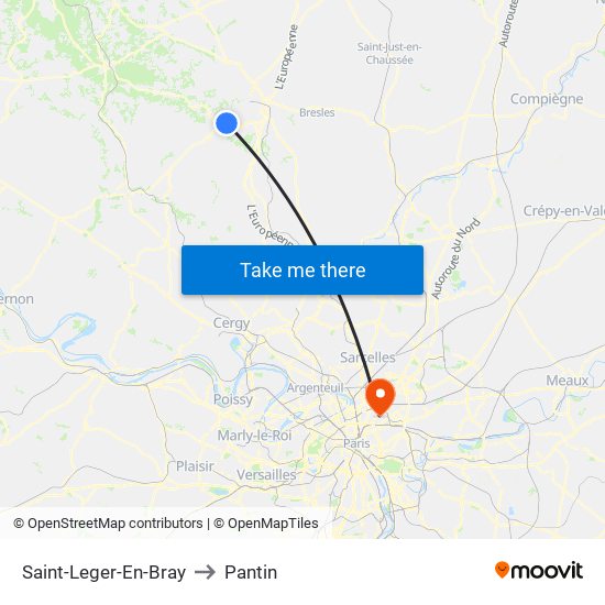 Saint-Leger-En-Bray to Pantin map