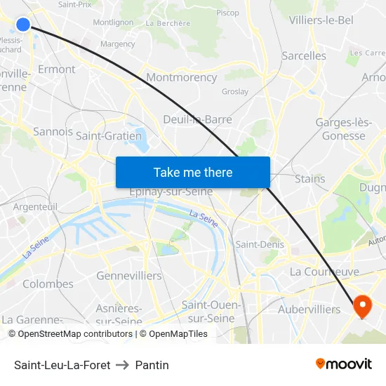 Saint-Leu-La-Foret to Pantin map