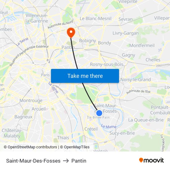Saint-Maur-Des-Fosses to Pantin map