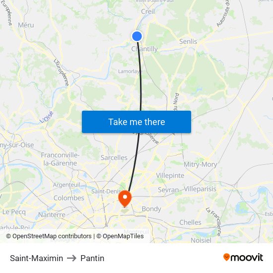 Saint-Maximin to Pantin map