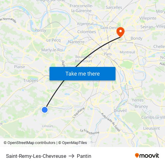 Saint-Remy-Les-Chevreuse to Pantin map