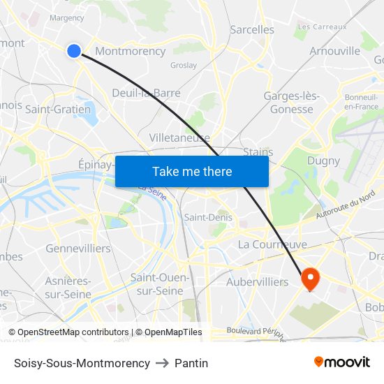 Soisy-Sous-Montmorency to Pantin map