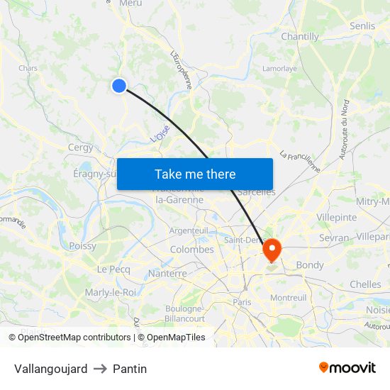 Vallangoujard to Pantin map