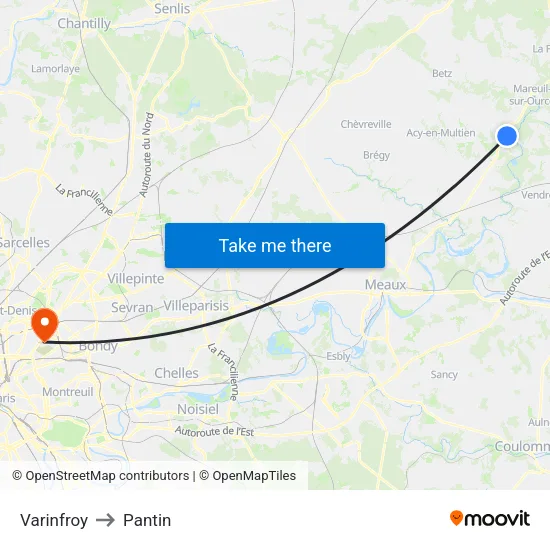 Varinfroy to Pantin map