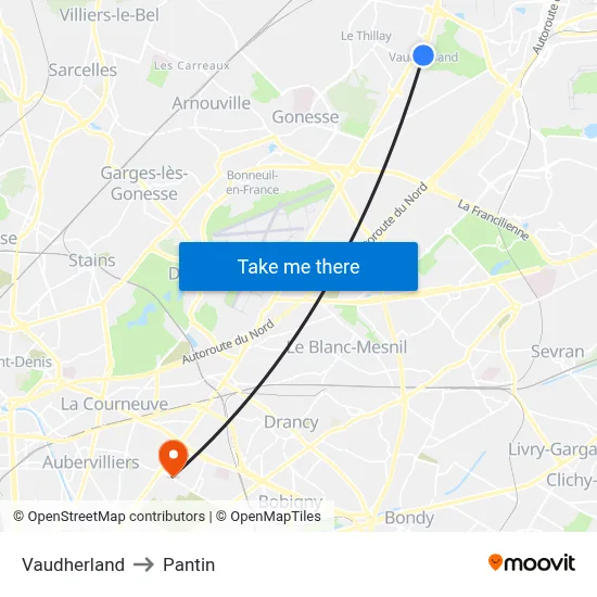 Vaudherland to Pantin map