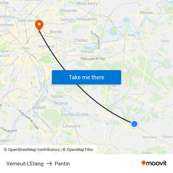 Verneuil-L'Etang to Pantin map