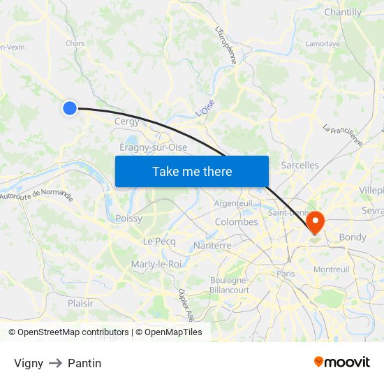 Vigny to Pantin map