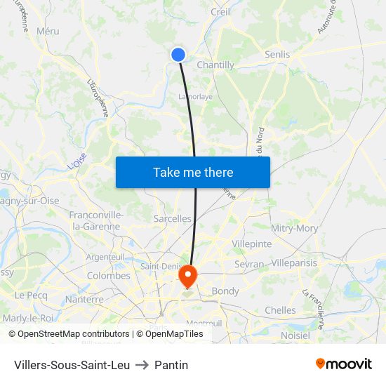Villers-Sous-Saint-Leu to Pantin map