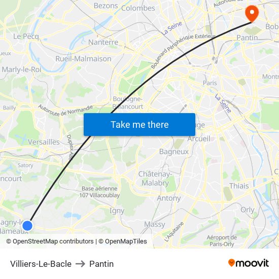 Villiers-Le-Bacle to Pantin map