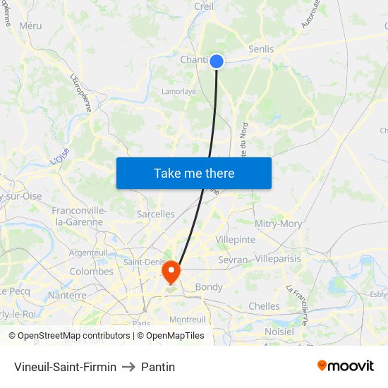 Vineuil-Saint-Firmin to Pantin map