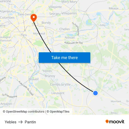 Yebles to Pantin map