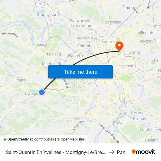 Saint-Quentin En Yvelines - Montigny-Le-Bretonneux to Pantin map