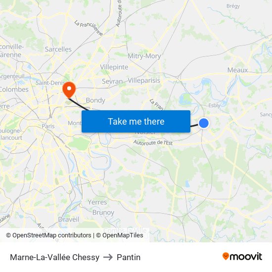 Marne-La-Vallée Chessy to Pantin map