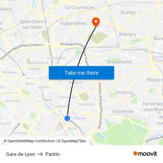 Gare de Lyon to Pantin map