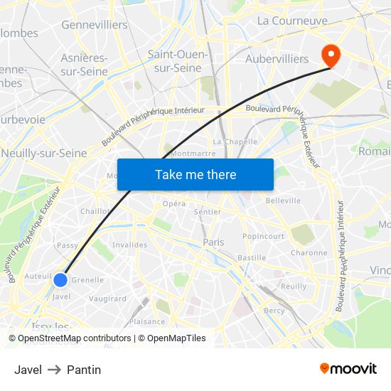 Javel to Pantin map