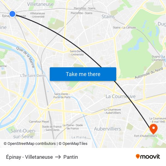 Épinay - Villetaneuse to Pantin map