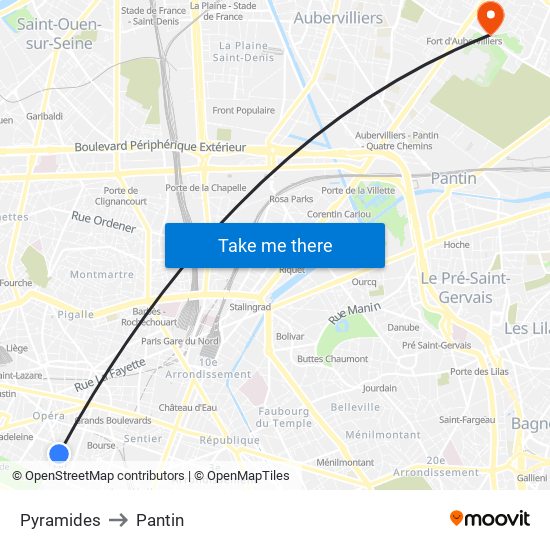 Pyramides to Pantin map