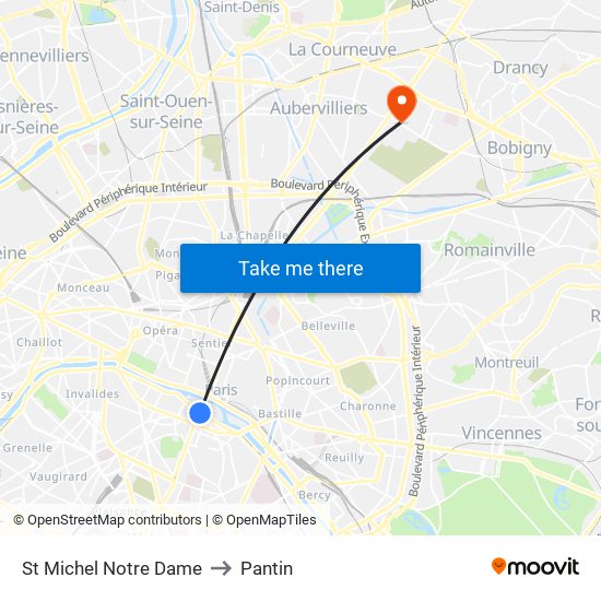 St Michel Notre Dame to Pantin map
