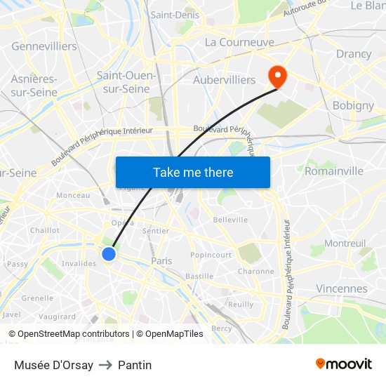 Musée D'Orsay to Pantin map