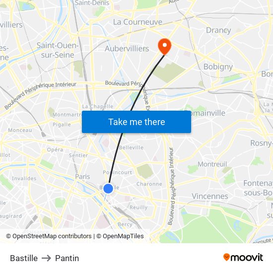 Bastille to Pantin map