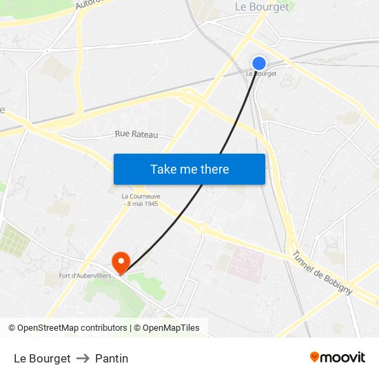 Le Bourget to Pantin map