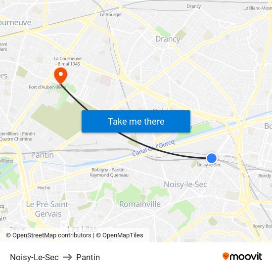 Noisy-Le-Sec to Pantin map