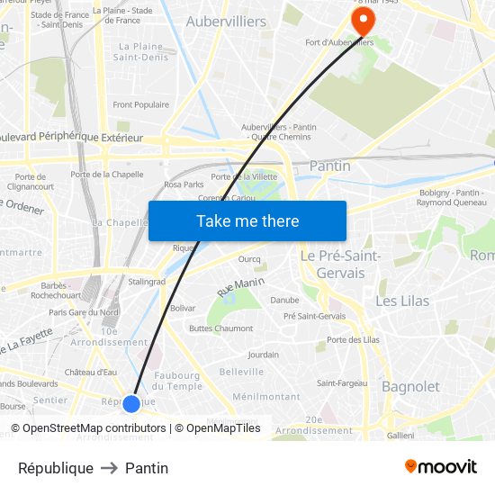 République to Pantin map