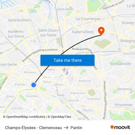 Champs-Élysées - Clemenceau to Pantin map