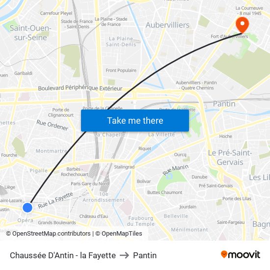 Chaussée D'Antin - la Fayette to Pantin map