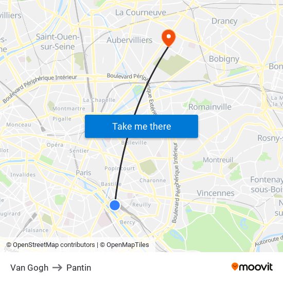 Van Gogh to Pantin map