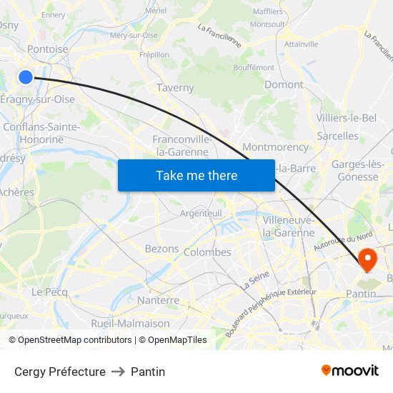 Cergy Préfecture to Pantin map