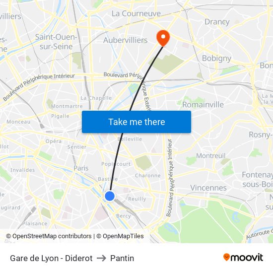 Gare de Lyon - Diderot to Pantin map