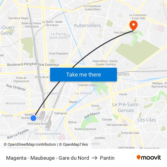 Magenta - Maubeuge - Gare du Nord to Pantin map
