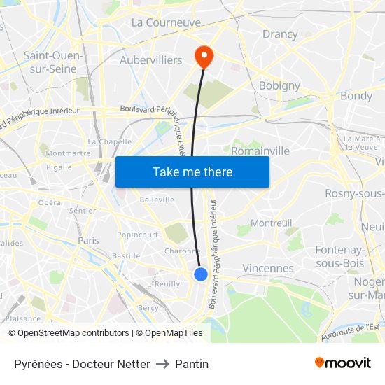 Pyrénées - Docteur Netter to Pantin map