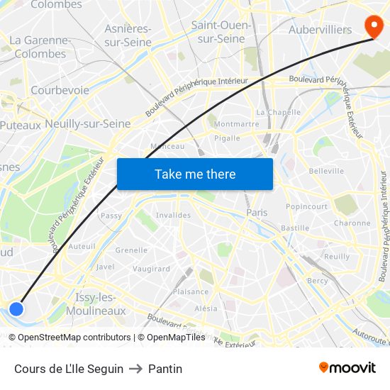 Cours de L'Ile Seguin to Pantin map
