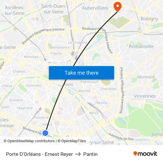Porte D'Orléans - Ernest Reyer to Pantin map